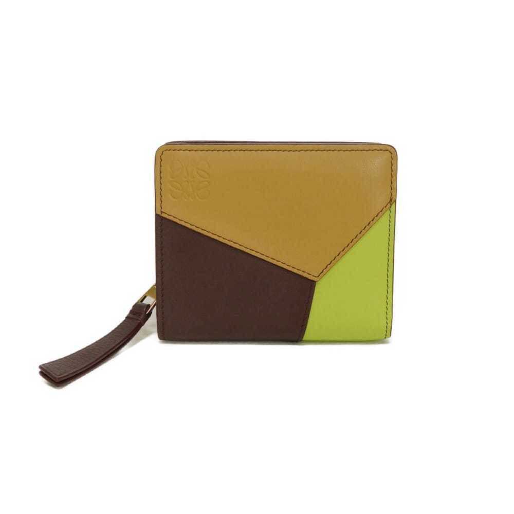 Loewe Puzzle Compact Zip Wallet, Burgundy & Lime Green Trio Color, Anagram, S...